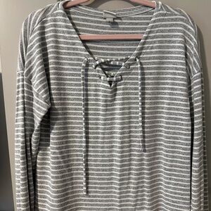 a new day Gray Striped V-Neck Sweater